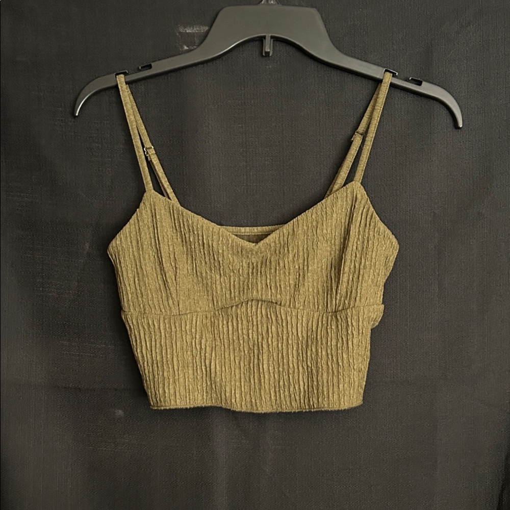 Olive Green Ribbed Crop Top